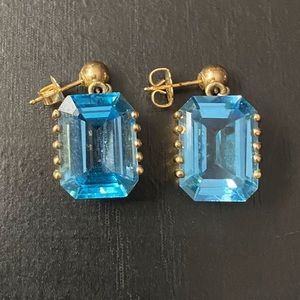Vintage 14k Gold Blue Topaz Earrings